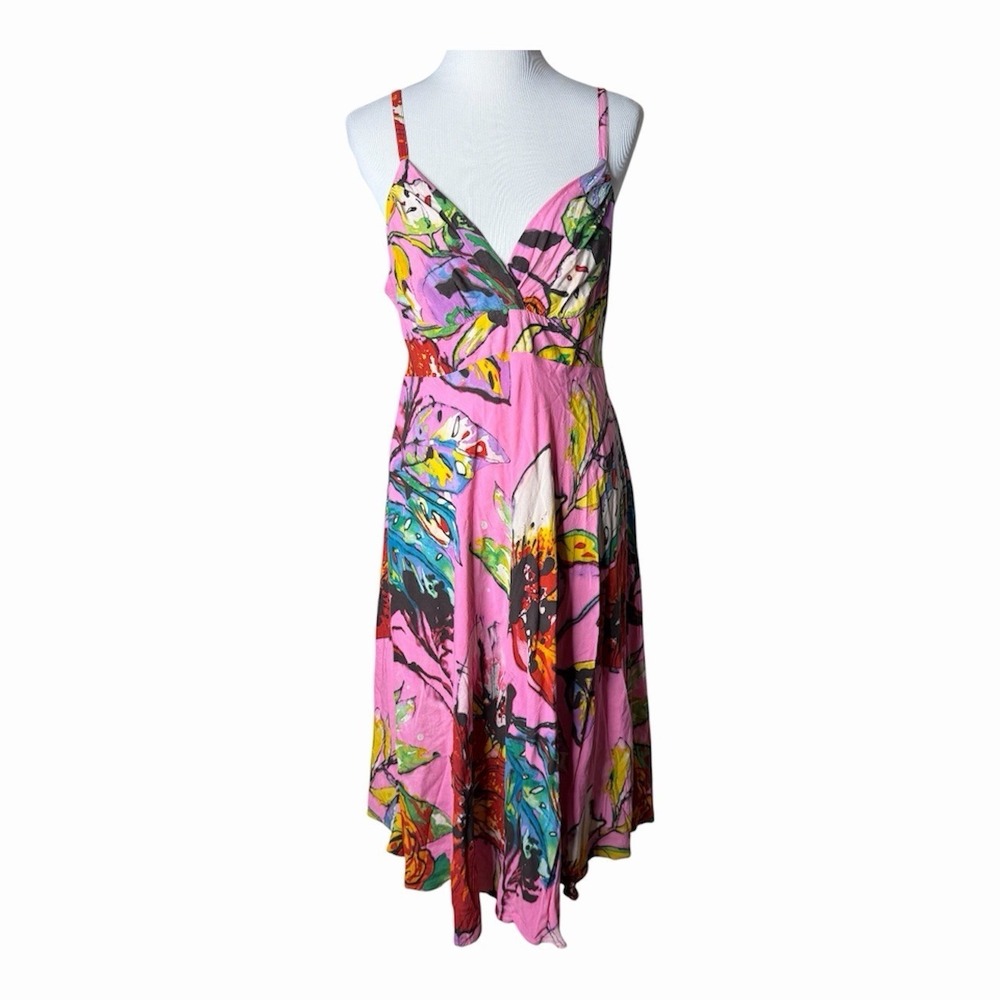 Vtg Jams World Dress Spring Flowers Midi Hawaiian Pockets Tropical Women's Sz L